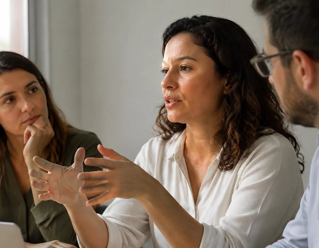Participantes conversam de pé entre as estantes pouco antes de o encontro começar