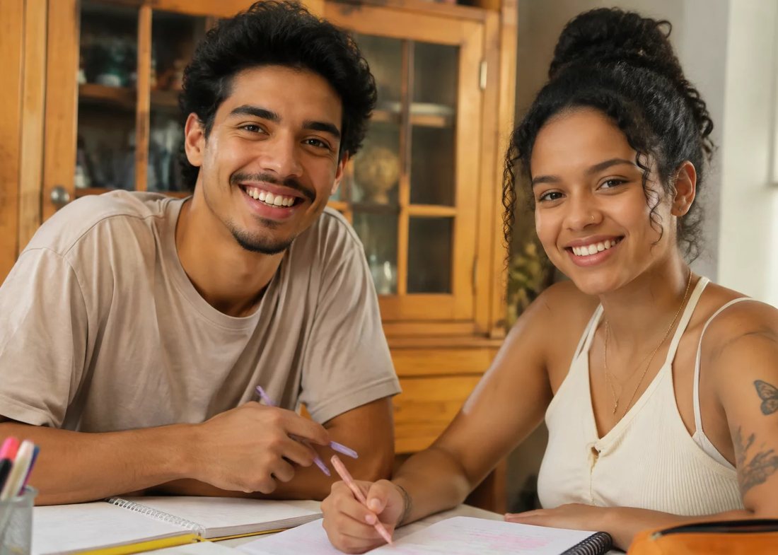 Mesa vista de cima com o esquema de um raciocínio rabiscado na folha